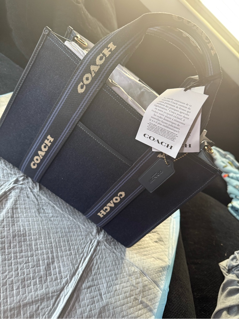COACH Dark Blue Denim Logo Strap Tote